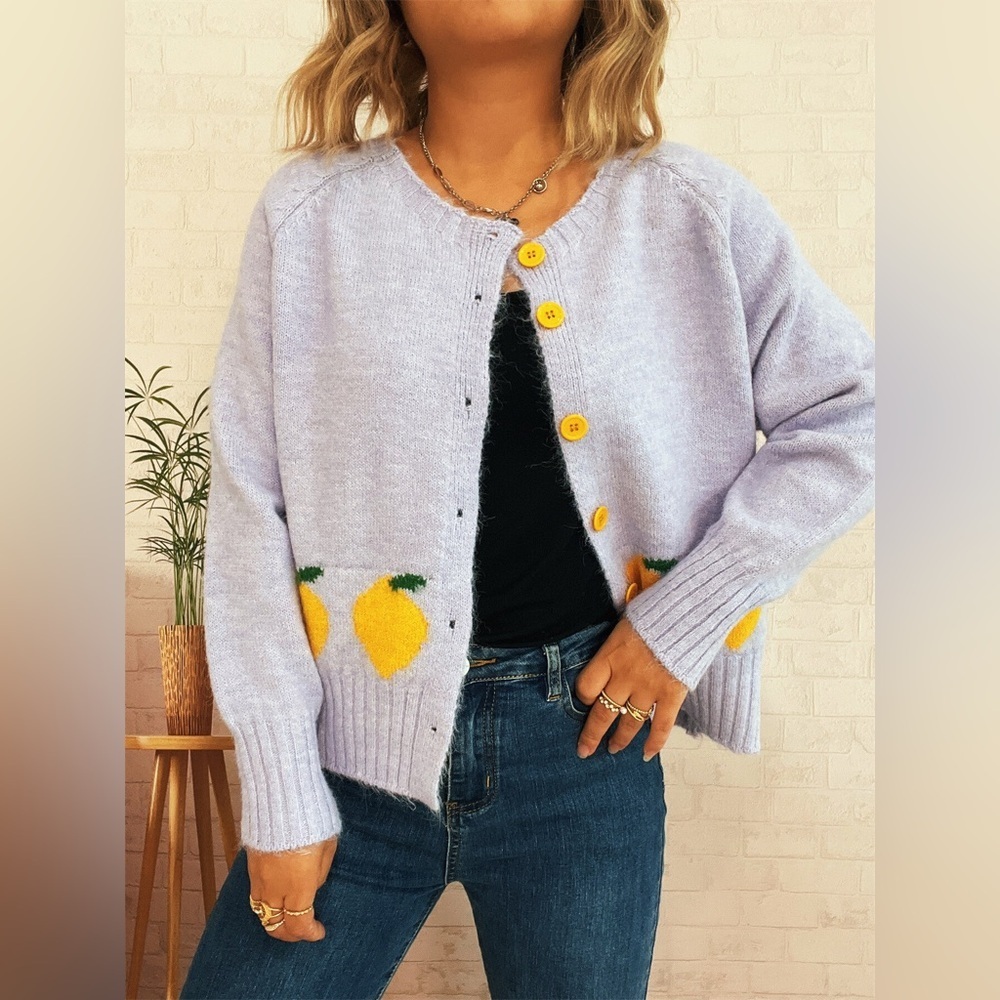 Lemon Pattern Button-Up Cardigan - Picture 13 of 16